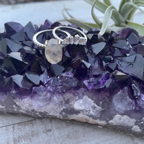 925 SS Raw Moonstone Stacking Ring Set - Picture 13 of 16